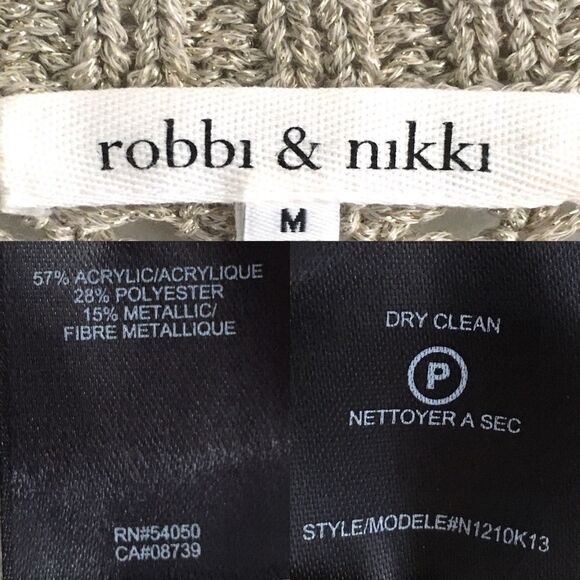 Robert Rodriguez Scoop Neck Open Knit Crochet Sweater Tan Gold Shimmer M - Picture 5 of 8